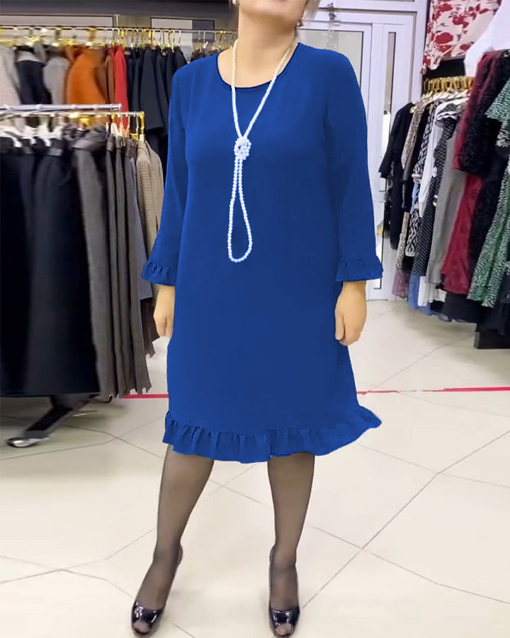 Patchwork ruffled solid color dress