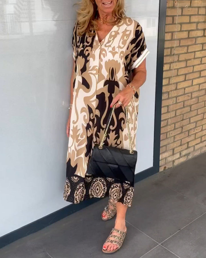 V-neck Geometric Print Dress
