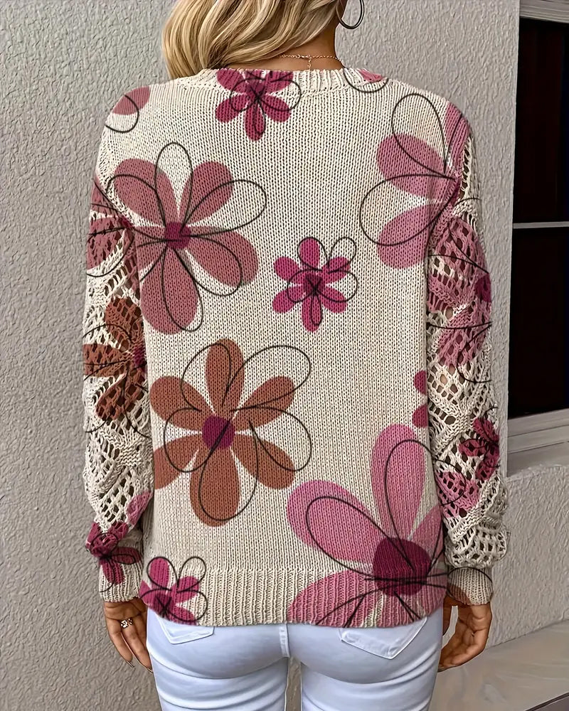 V-Neck Openwork Knit Jumper