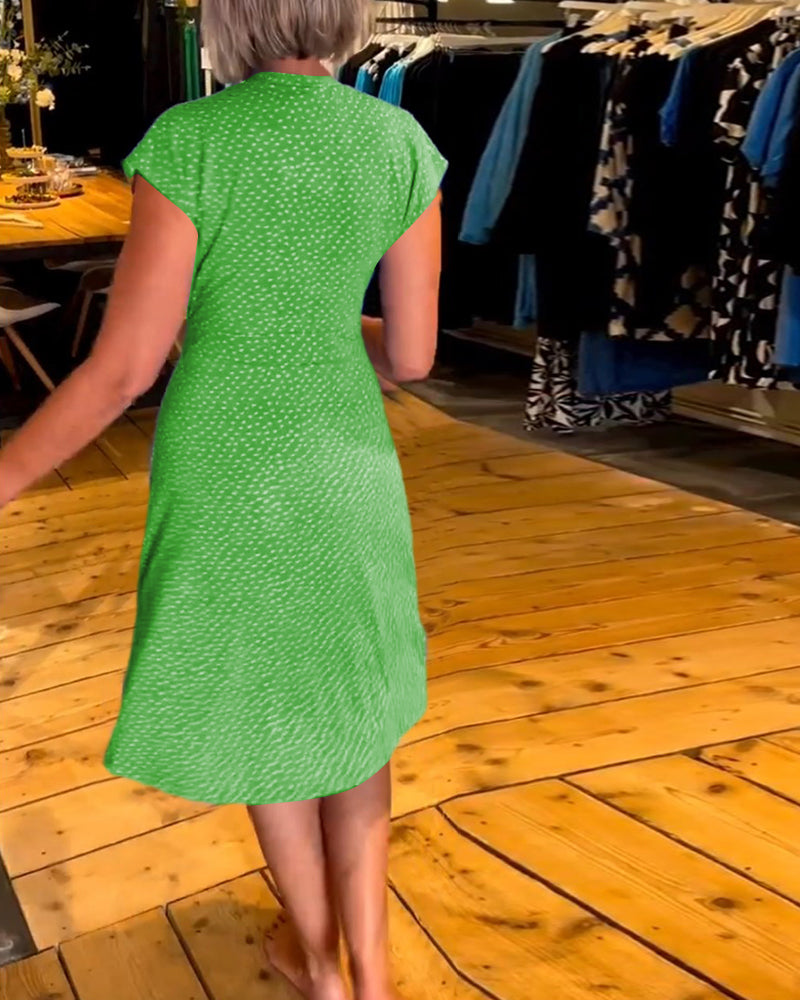 Short sleeve polka dot V-neck dress