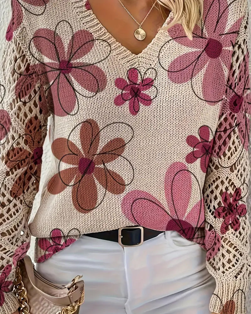 V-Neck Openwork Knit Jumper