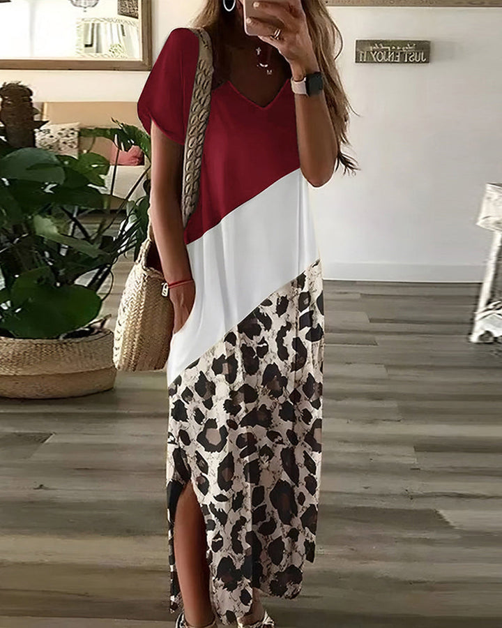 Leopard print colorblock dress