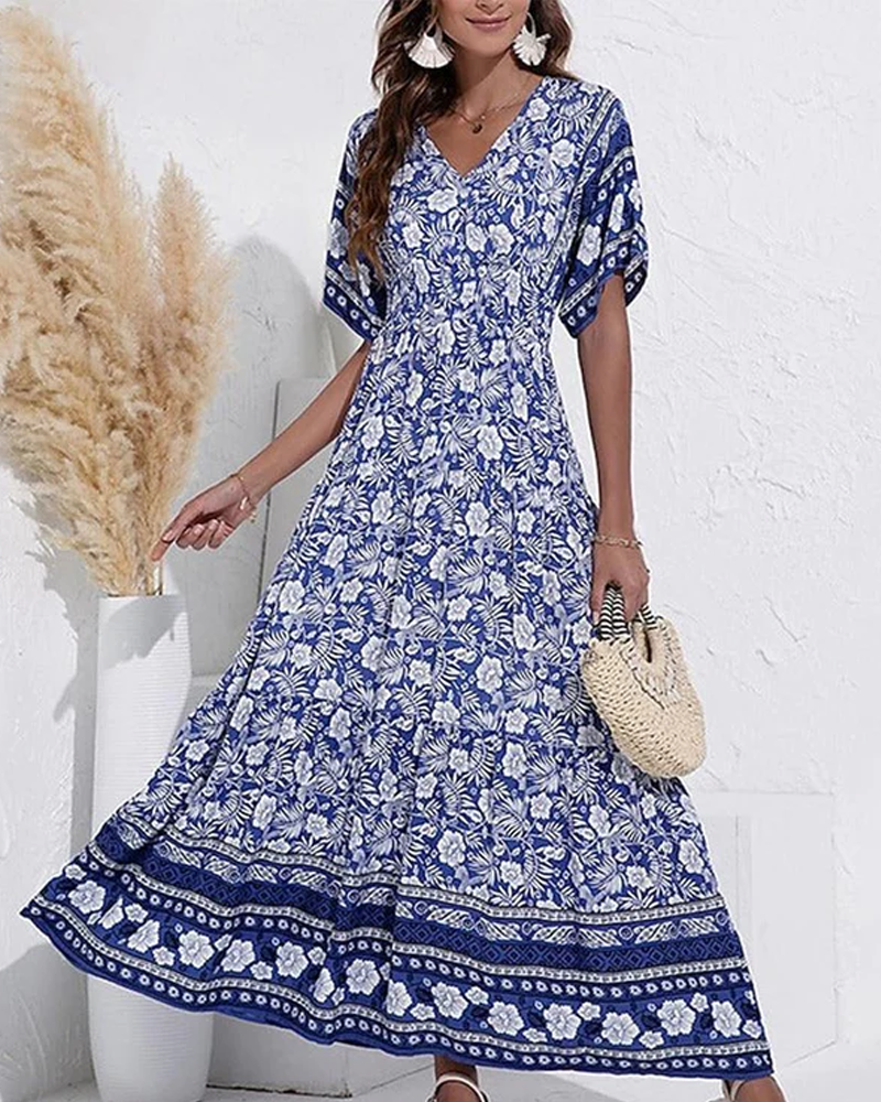 V-Neck Floral Dress