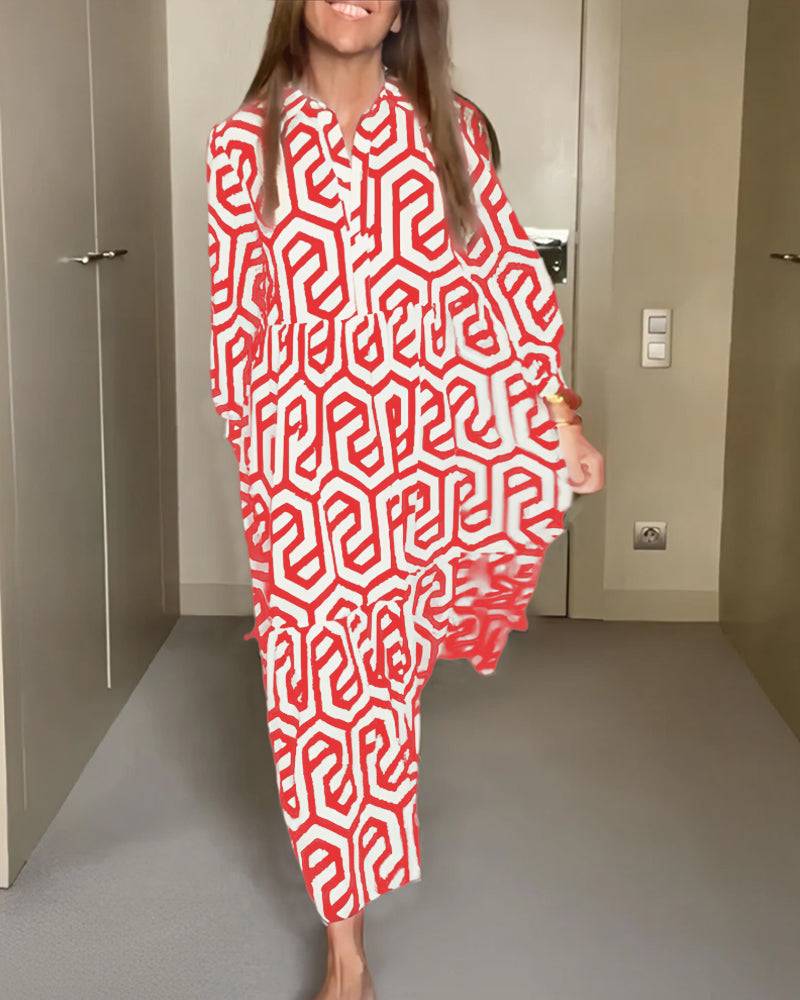 Geometric Print Nine Points Sleeve Dress