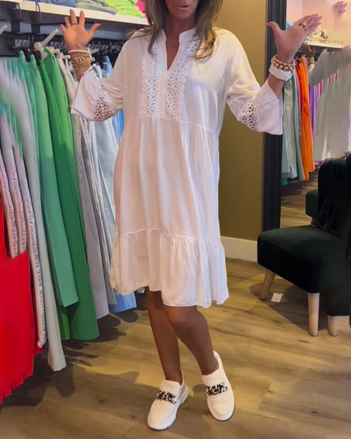 Hollow solid color casual dress