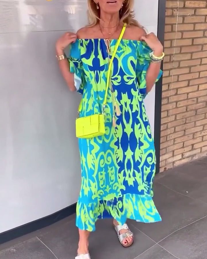 Bell Sleeve Holiday Print Dress