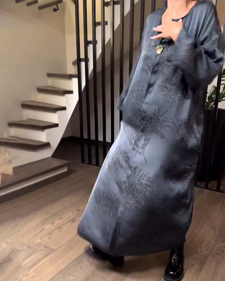 Long Sleeve Printed Straight Dress