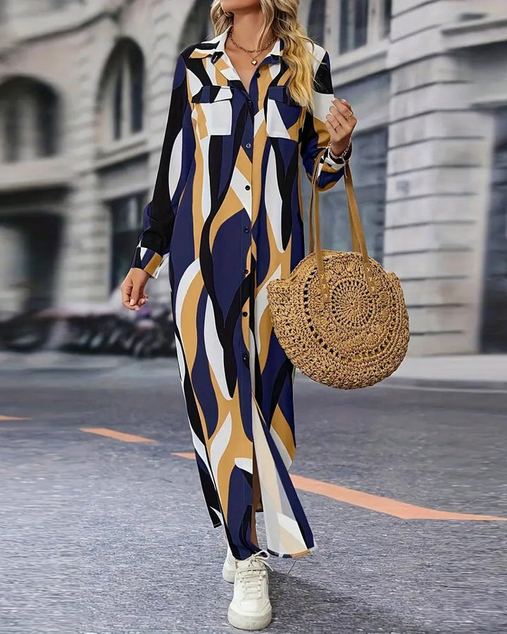 Single-Breasted Printed Shirt Dress