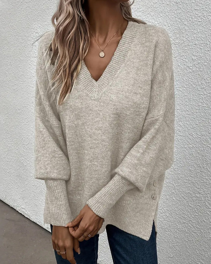 Lantern Sleeve V Neck Jumper