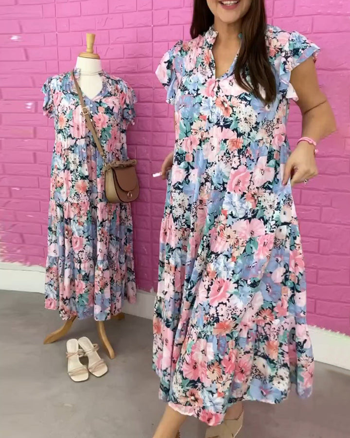 Floral print V-neck casual short-sleeved dress