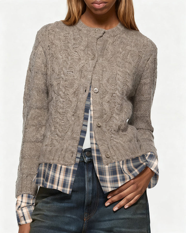 Cable-Stitched Long-Sleeved Cardigan