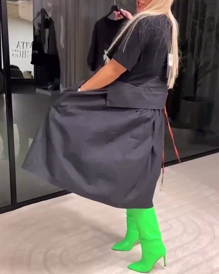 Ribbon Stitching Fake Two-Piece Dress