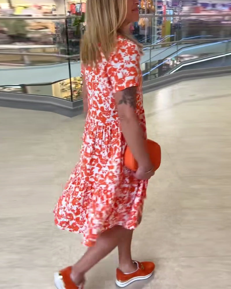Short Sleeve Floral Midi Dress