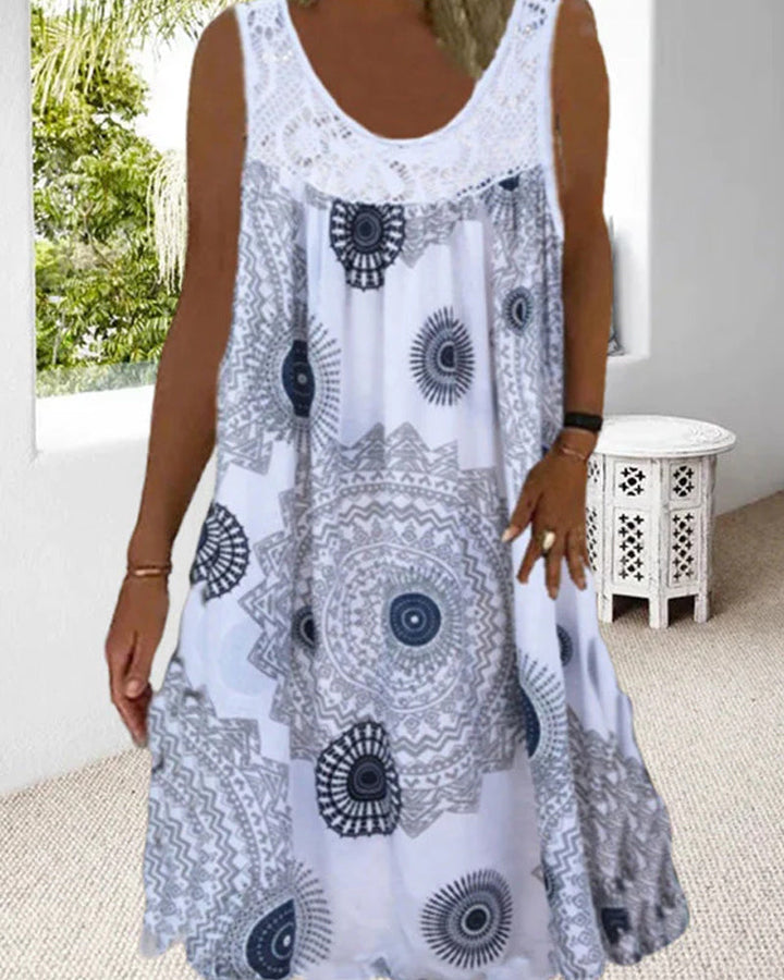 Women summer o-neck sleeveless print dress