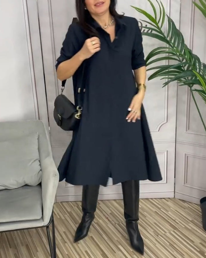 Solid color lapel casual dress