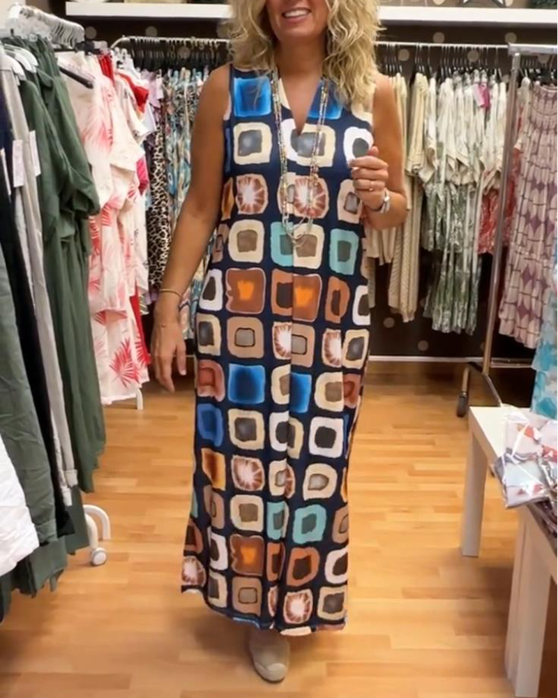 V-neck sleeveless printed loose dress