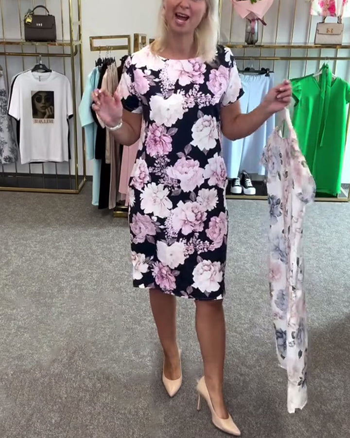 Fashion Petal Short-Sleeved Straight Dress