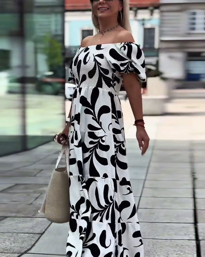 Elegant Off-Shoulder Printed Dress