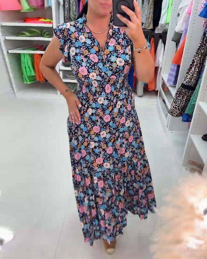 V-neck floral print sleeveless dress