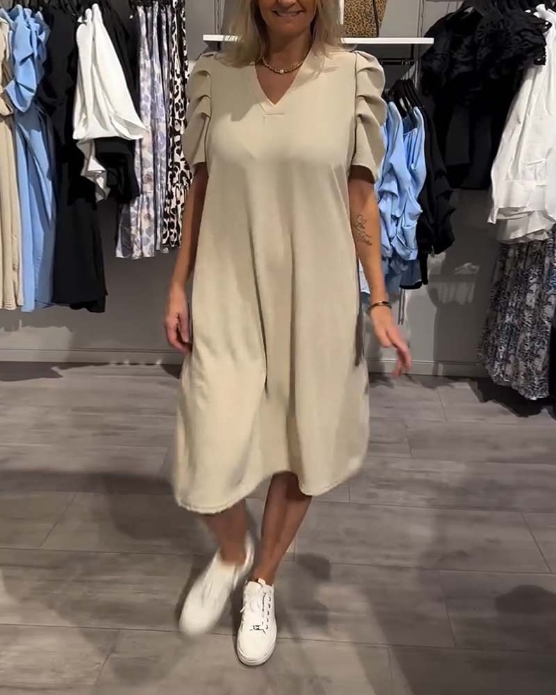 Puff Sleeve V-Neck Temperament Dress