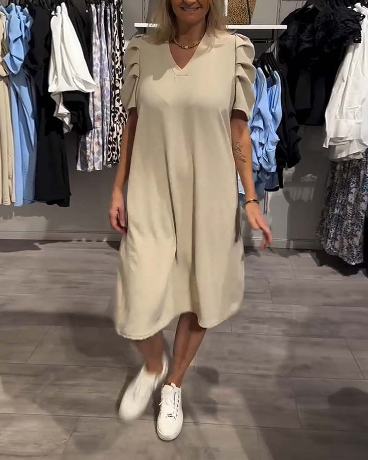 Puff Sleeve V-Neck Temperament Dress