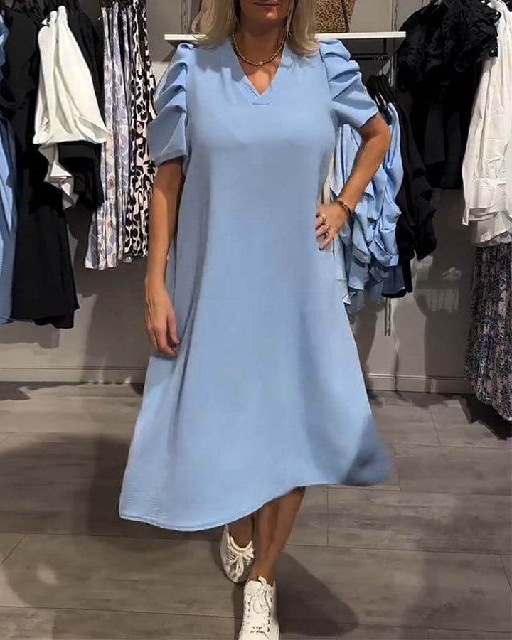 Puff Sleeve V-Neck Temperament Dress