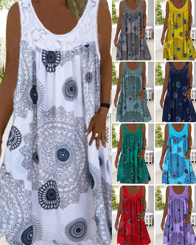 Women summer o-neck sleeveless print dress