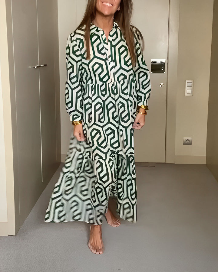 Geometric Print Nine Points Sleeve Dress