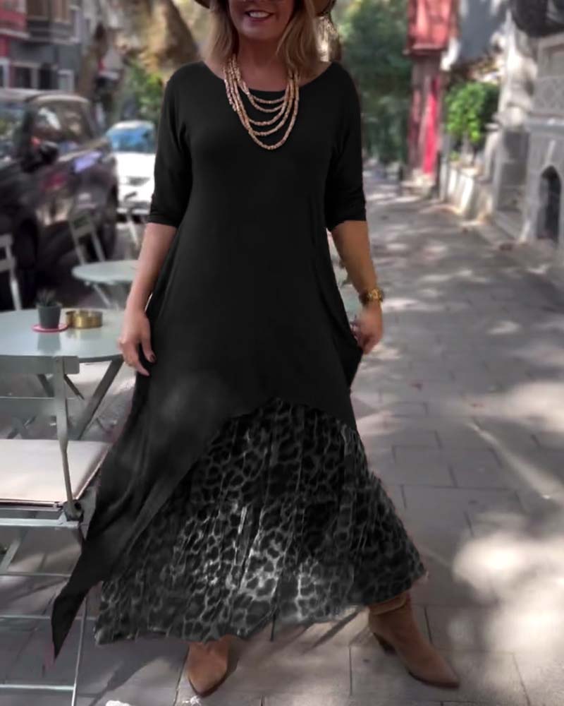 Long Sleeve Solid Color Irregular Dress