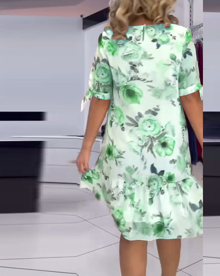Floral print round neck elegant dress