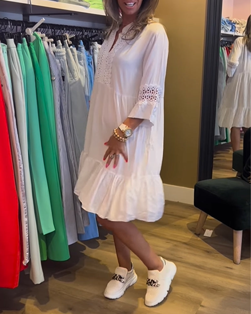 Hollow solid color casual dress