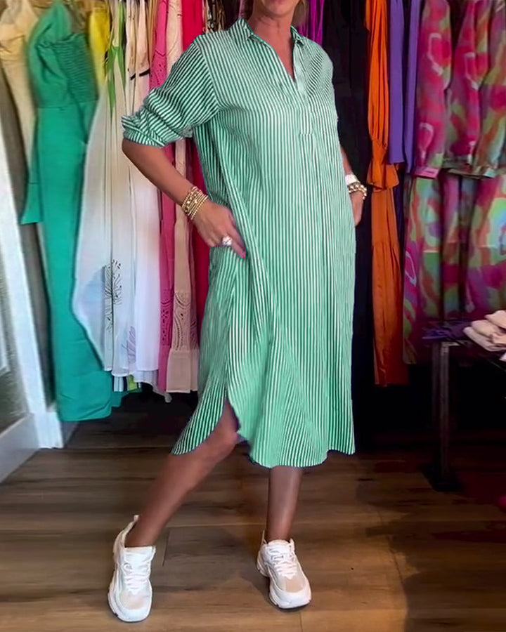 Striped printed lapel casual dress