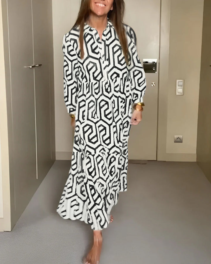 Geometric Print Nine Points Sleeve Dress