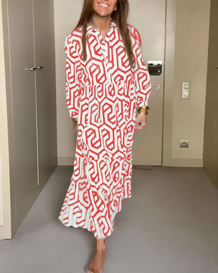 Geometric Print Nine Points Sleeve Dress