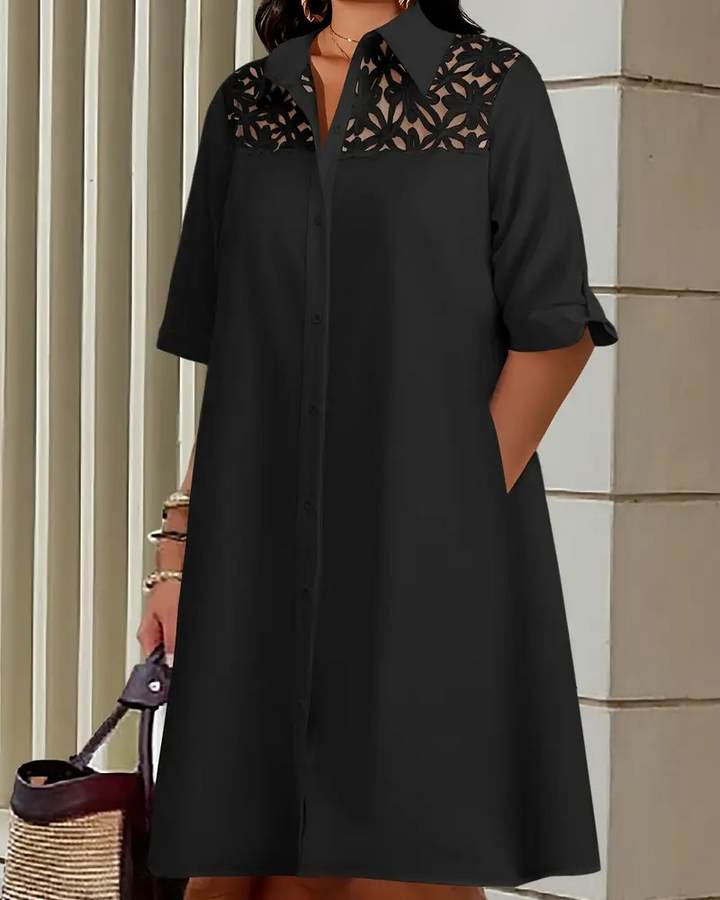 Lace Panel Loose Shirt Dress