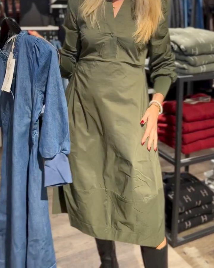 Casual Long Sleeve Button Dress