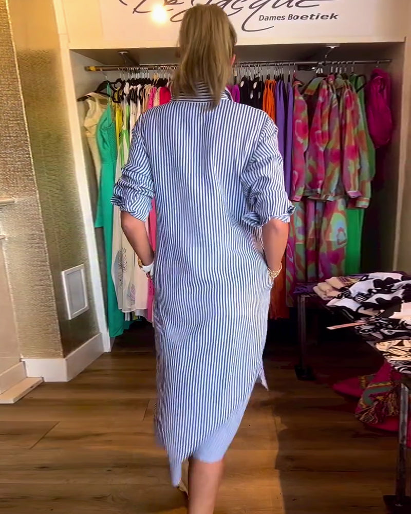 Striped printed lapel casual dress