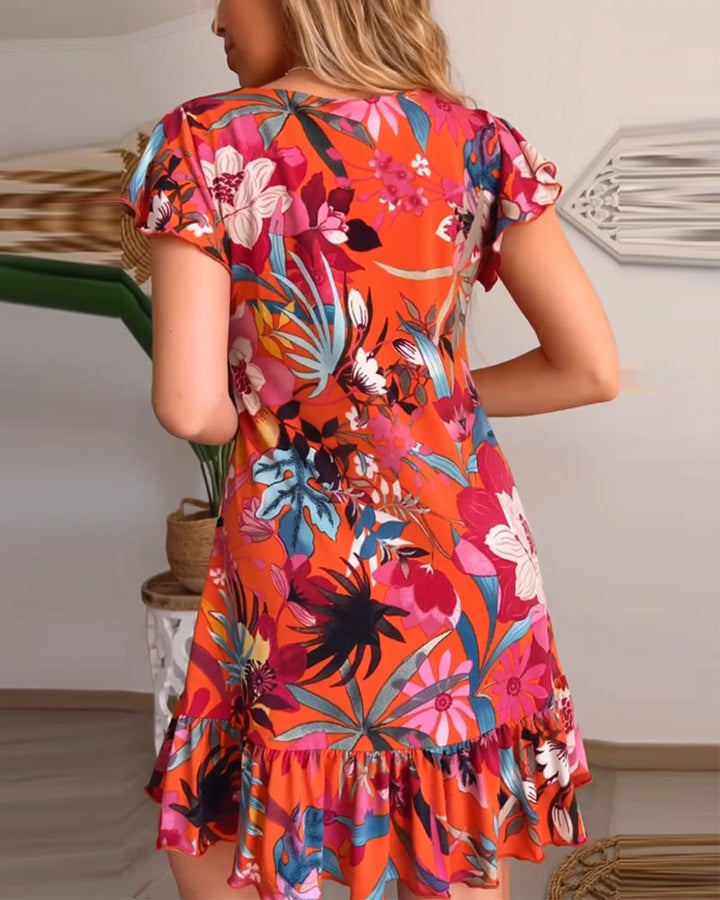 V-neck ruffle floral dress