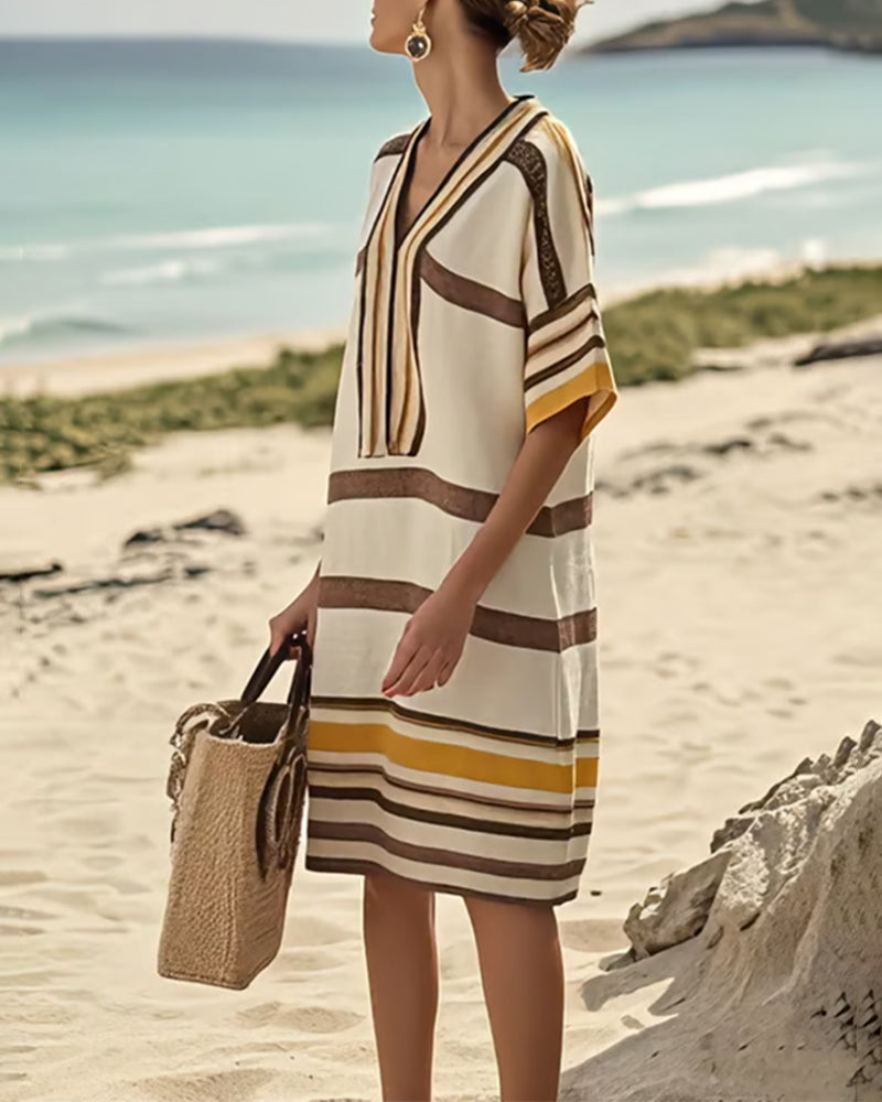 Contrast Stripe V-Neck Dress