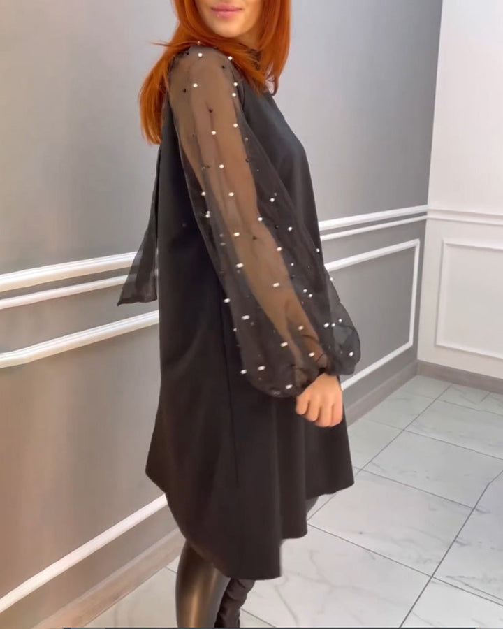 Mesh Loose Dress with High Neck