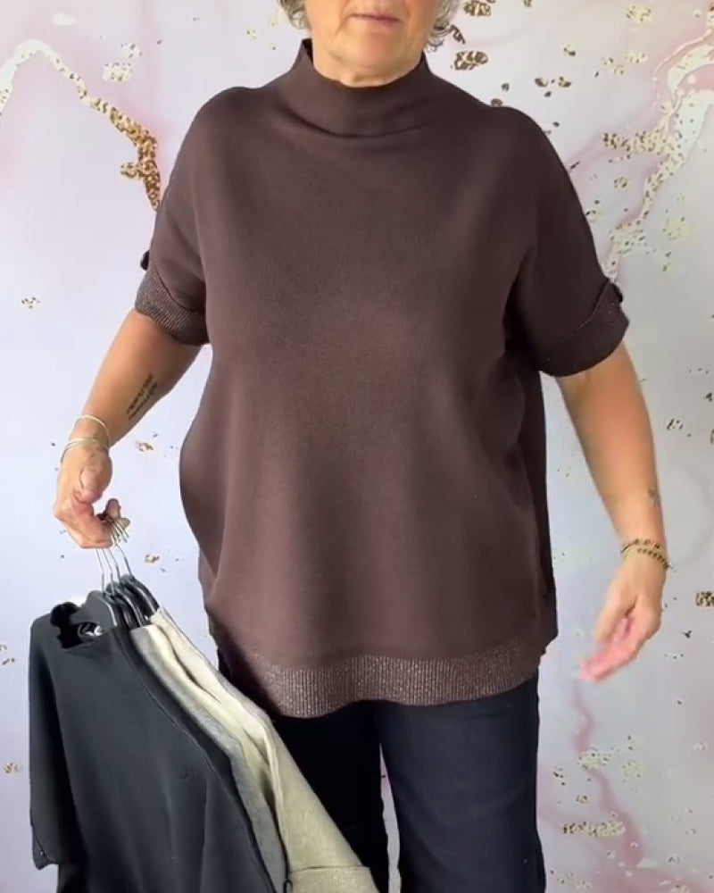 Solid Color Turtleneck Short-Sleeved Pullover