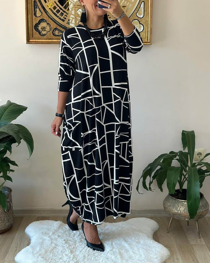 Loose Shift Dress with Pocket and Round Neck