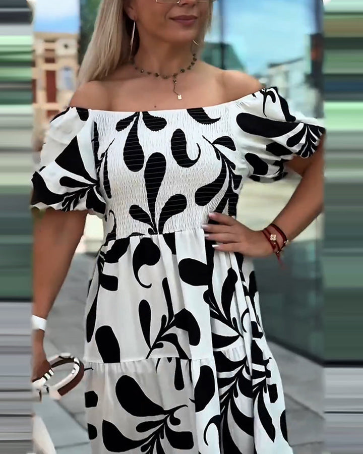 Elegant Off-Shoulder Printed Dress