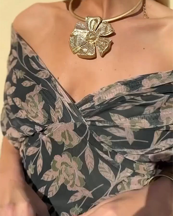 V-Neck Off-Shoulder Fashionable Dress