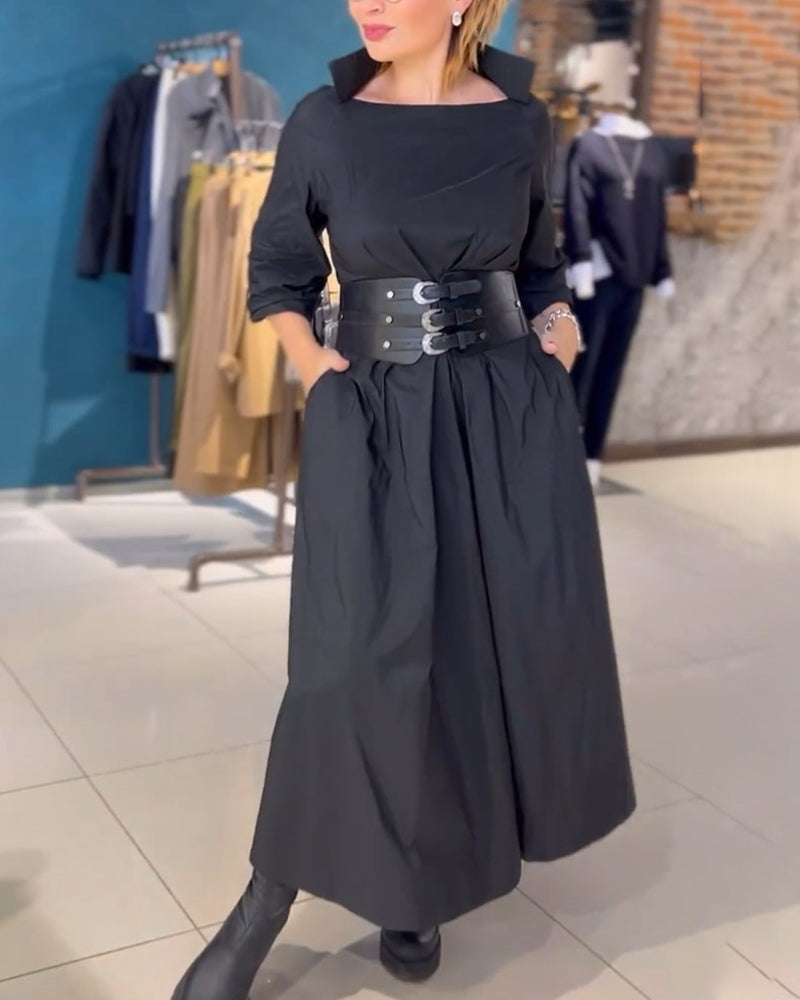 Elegant Solid Color Dress with Square Neck