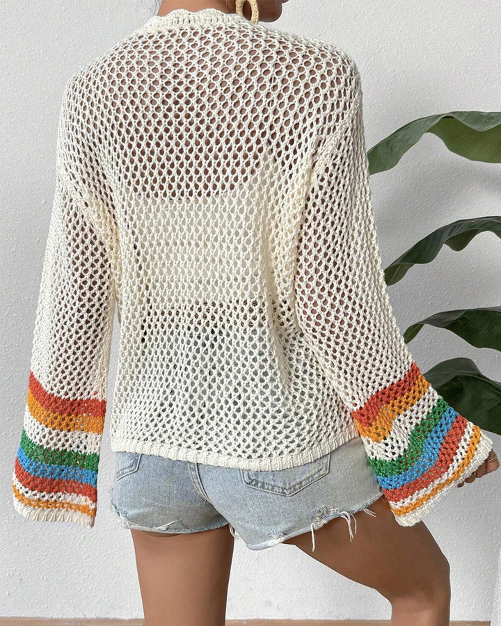 Casual colorful hollow long-sleeve cardigan