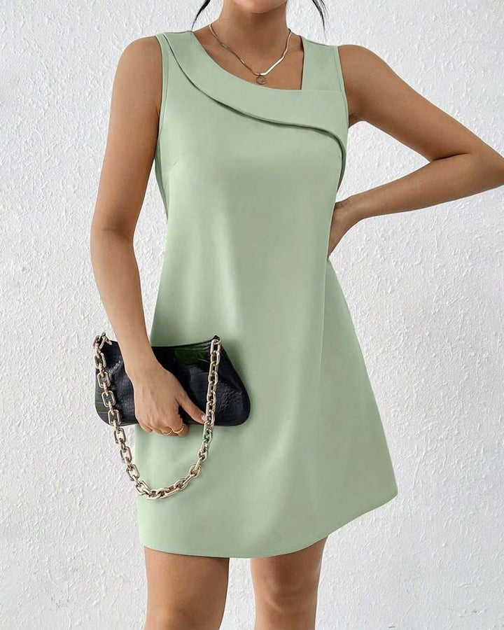 Slant Collar Sleeveless Elegant Dress