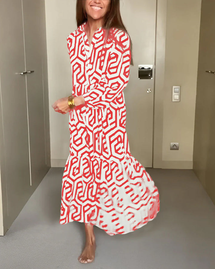 Geometric Print Nine Points Sleeve Dress