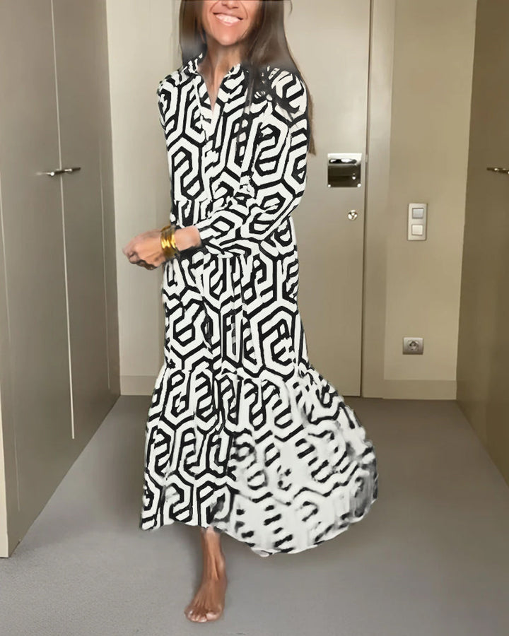 Geometric Print Nine Points Sleeve Dress