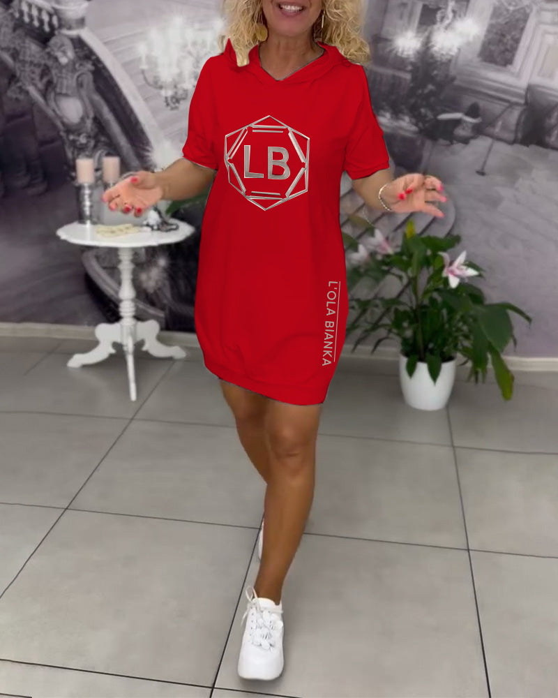 Hooded Lettering Printed Sports Dress